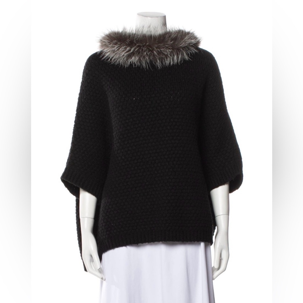Adrienne Landau Mock Neck Fur Sweater O/S